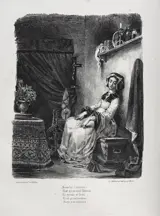 Eugène Delacroix, Marguerite with the Spinning Wheel, from the Faust illustrations, 1828