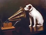 Francis Barraud, His Master’s Voice, 1898–99. Nipper the dog listens at the horn of a gramophone.