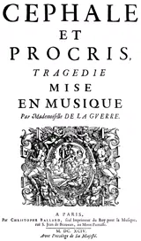 Élisabeth Jacquet de La Guerre and Joseph-François Duché de Vancy, Céphale et Procris, title page of the printed score, 1694
