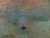 Claude Monet, Impression, soleil levant, 1872, Musée Marmottan Monet. An orange sun over the boats in the harbour at Le Havre, in mist.