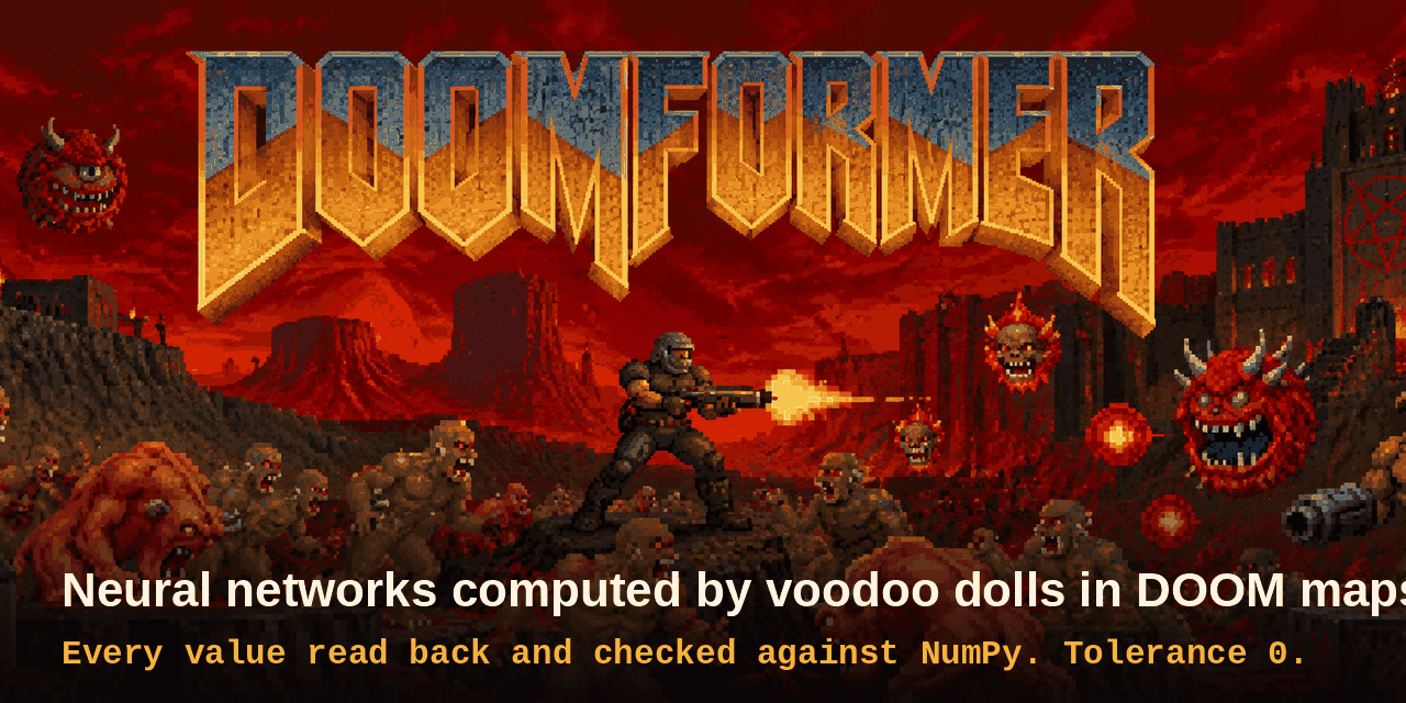 DOOMFORMER: integer neural networks computed by voodoo dolls in ZDoom maps